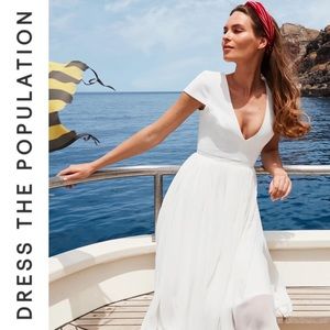 DRESS THE POPULATION NWT Corey dress in off-white